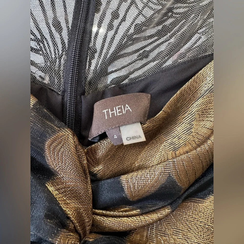 Theia Beaded Gold Black Midi Dress - Picture 4 of 6